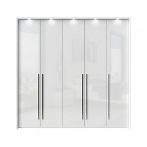 Dulap din pal si MDF, cu 5 usi si LED inclus, Piano Stripes P5B/PN Alb, l232xA60xH226 cm