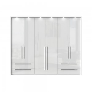 Dulap din pal si MDF, cu 6 usi, 4 sertare si LED inclus, Piano Stripes P64B-2/PN Alb, l277xA60xH226 cm