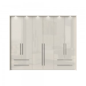 Dulap din pal si MDF, cu 6 usi, 4 sertare si LED inclus, Piano Stripes P64B-2/PN Bej, l277xA60xH226 cm