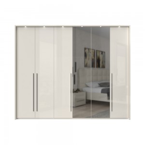 Dulap din pal si MDF, cu 6 usi, oglinda si LED inclus, Piano Stripes P6B-2OG-2/PN Bej, l277xA60xH226 cm