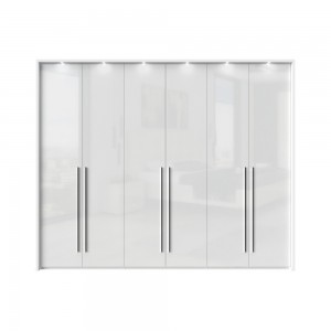 Dulap din pal si MDF, cu 6 usi si LED inclus, Piano Stripes P6B/PN Alb, l277xA60xH226 cm