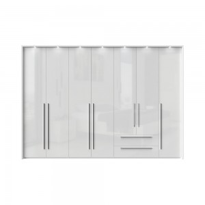 Dulap din pal si MDF, cu 7 usi, 2 sertare si LED inclus, Piano Stripes P72B/PN Alb, l322xA60xH226 cm