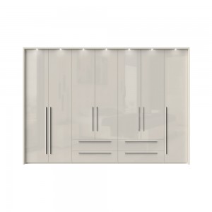 Dulap din pal si MDF, cu 7 usi, 4 sertare si LED inclus, Piano Stripes P74B/PN Bej, l322xA60xH226 cm