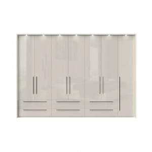 Dulap din pal si MDF, cu 7 usi, 6 sertare si LED inclus, Piano Stripes P76B/PN Bej, l322xA60xH226 cm