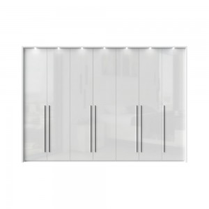 Dulap din pal si MDF, cu 7 usi si LED inclus, Piano Stripes P7B/PN Alb, l322xA60xH226 cm