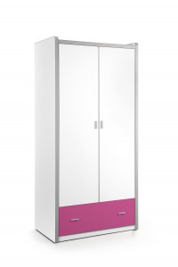 Dulap din pal si metal cu 2 usi si 1 sertar, pentru copii Bonny Alb / Fucsia, l96,5xA60xH202 cm