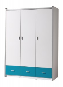 Dulap din pal si metal cu 3 usi si 3 sertare, pentru copii Bonny Alb / Turcoaz, l140,5xA59xH202 cm