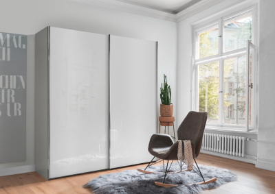 Dulap din pal si sticla, cu 2 usi glisante, Monaco III Small Alb / Gri, l200xA67xH236 cm