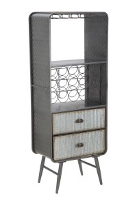 Cabinet metalic pentru sticle de vin, cu 2 sertare Illinois Gri, l55xA35xH145 cm