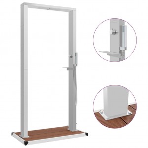 Dus de exterior cu platforma si jeturi duble, din otel inoxidabil si WPC, Clasic Outdoor Maro, L110xl62xH210 cm