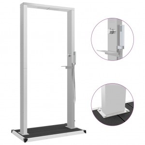 Dus de exterior cu platforma si jeturi duble, din otel inoxidabil si WPC, Clasic Outdoor Gri, L110xl62xH210 cm