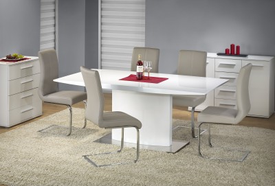 Set masa din MDF si metal Eliasante White + 4 scaune Kai-219 Cappuccino, L180xl90xH76 cm