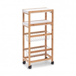 Carucior pentru bucatarie cu 4 spatii de depozitare, Natural Bamboo MDF, l40xA22xH83 cm