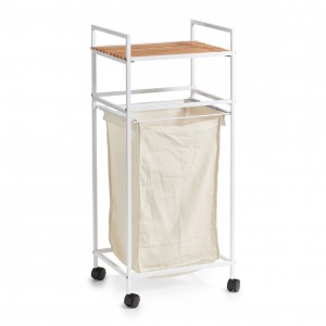 Etajera mobila cu cos de rufe incorporat, Metal White, l39xA32,5xH89,5 cm