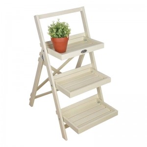 Etajera pliabila pentru ghivece, cu 3 rafturi, din lemn de pin, Stepped Alb, L73xl45xH91,5 cm