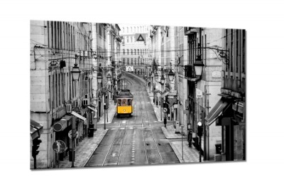 Tablou Sticla Glasspik Yellow Tram, 80x120 cm