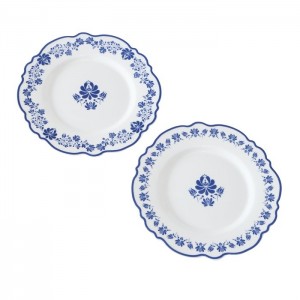 Farfurie intinsa din ceramica Megan Alb / Albastru, Modele Asortate, 19 cm