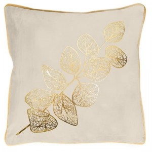 Perna decorativa cu husa detasabila Popla Velvet Crem / Auriu, 45 x 45 cm