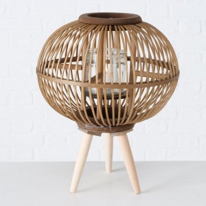 Felinar decorativ din bambus, Mavra Small Natural Mat, Ø34xH42 cm