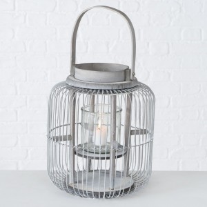 Felinar decorativ din metal, Alwina Gri, Ø25xH30 cm