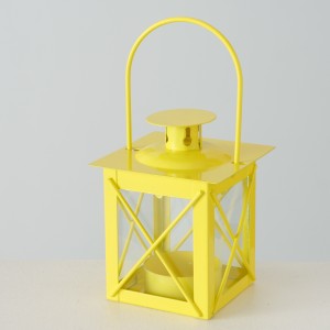 Felinar decorativ din metal Farol Galben, L7,5xl7,5xH10,5 cm