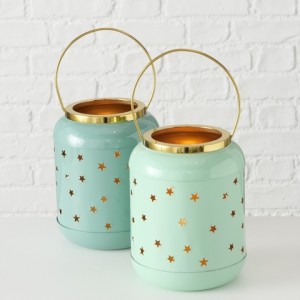 Felinar decorativ din metal Scafa Verde Mint / Auriu, Modele Asortate, Ø15xH20 cm