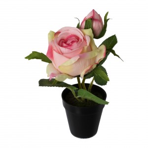 Floare artificiala in ghiveci, Rose Roz, H17 cm