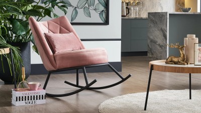 Fotoliu balansoar tapitat cu stofa si picioare metalice Vera Velvet Roz, l63xA100xH76 cm