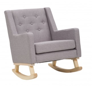 Fotoliu balansoar tapitat cu stofa, cu picioare din lemn Sweden Gri, l63xA70xH76 cm