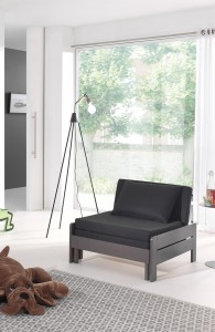 Fotoliu extensibil, stofa si cadru din lemn de pin, pentru copii Pino Grej, l79,8xA98,3xH68,6 cm