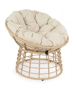 Fotoliu fix pentru gardina / terasa, din fibre sintetice si metal, cu perna detasabila, Molly Natural, Ø92xH78 cm