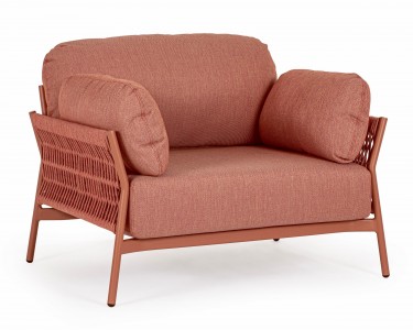 Fotoliu fix pentru gradina / terasa, din aluminiu, cu perne detasabile, Pardis Caramiziu, l99xA80xH77 cm