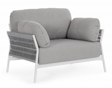 Fotoliu fix pentru gradina / terasa, din aluminiu, cu perne detasabile, Pardis Gri / Alb, l99xA80xH77 cm