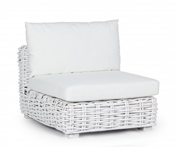 Fotoliu fix pentru gradina / terasa, din ratan si lemn de mango, cu perne detasabile, Olivenza Alb, l80xA95xH77 cm
