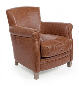 Fotoliu fix tapitat cu piele ecologica si picioare din lemn, Nebraska Maro, l75xA83,5xH81 cm