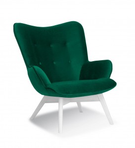 Fotoliu fix tapitat cu stofa, cu picioare din lemn Cherub Green / White, l79xA91xH93 cm