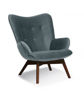 Fotoliu fix tapitat cu stofa, cu picioare din lemn Cherub Grey / Walnut, l79xA91xH93 cm