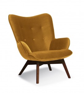 Fotoliu fix tapitat cu stofa, cu picioare din lemn Cherub Honey / Walnut, l79xA91xH93 cm