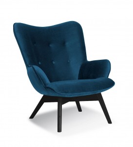 Fotoliu fix tapitat cu stofa, cu picioare din lemn Cherub Navy Blue / Black, l79xA91xH93 cm