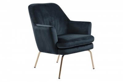 Fotoliu fix tapitat cu stofa, cu picioare metalice Chisa Bleumarin / Alama, l74xA73xH83 cm