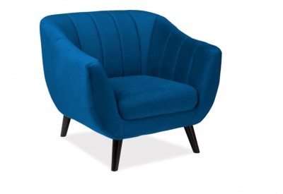 Fotoliu fix tapitat cu stofa, Elliette 1 Velvet Blue, l91xA57xH83 cm