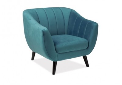 Fotoliu fix tapitat cu stofa, Elliette 1 Velvet Turquoise, l91xA57xH83 cm