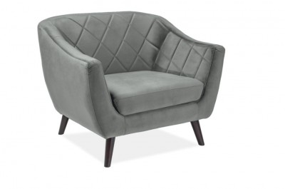 Fotoliu fix tapitat cu stofa si picioare din lemn Mondal 1 Velvet Gri / Wenge, l105xA85xH83 cm