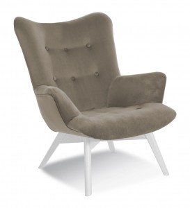 Fotoliu fix tapitat cu stofa si picioare din lemn, Angel Bej / Alb, l66xA70xH87 cm