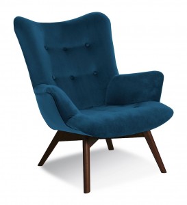 Fotoliu fix tapitat cu stofa si picioare din lemn, Angel Bleumarin / Nuc, l66xA70xH87 cm
