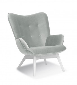 Fotoliu fix tapitat cu stofa si picioare din lemn, Cherub Argintiu / Alb, l79xA91xH93 cm