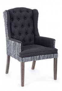 Fotoliu fix tapitat cu stofa si picioare din lemn, Estelle Gri Inchis, l62xA71xH107 cm