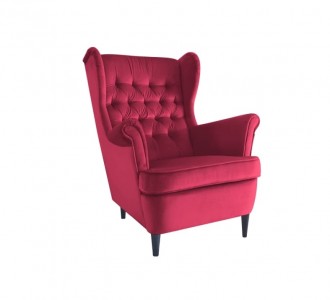 Fotoliu fix tapitat cu stofa si picioare din lemn Hartley Velvet Bordeaux / Wenge, l68xA90xH100 cm