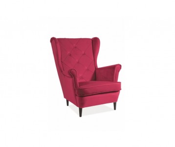 Fotoliu fix tapitat cu stofa si picioare din lemn Layne Velvet Bordeaux / Wenge, l75xA85xH101 cm