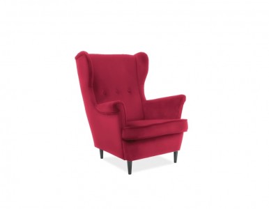 Fotoliu fix tapitat cu stofa si picioare din lemn Lordani Velvet Bordeaux / Wenge, l75xA85xH101 cm